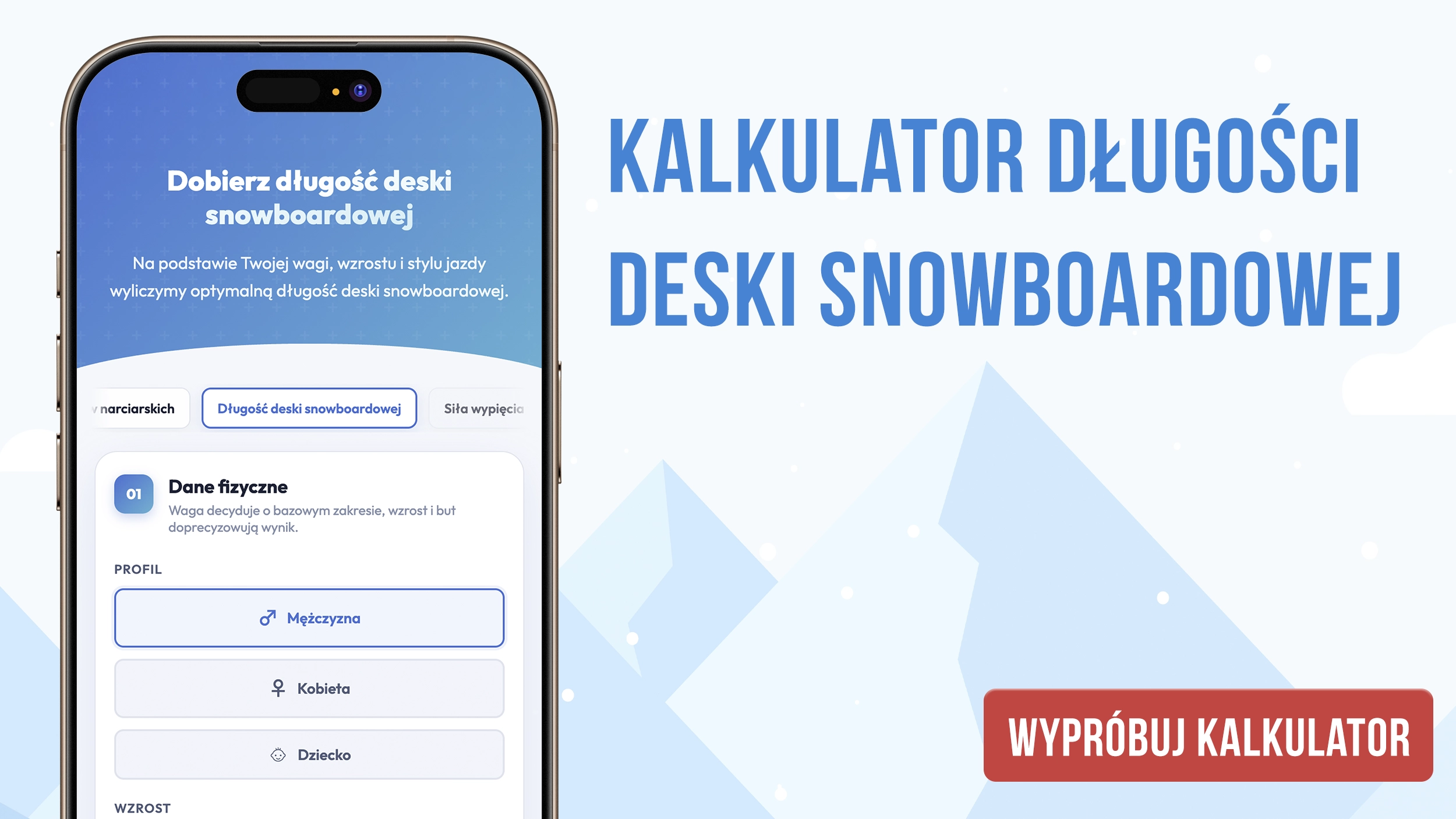 Kalkulator długości deski snowboardowej